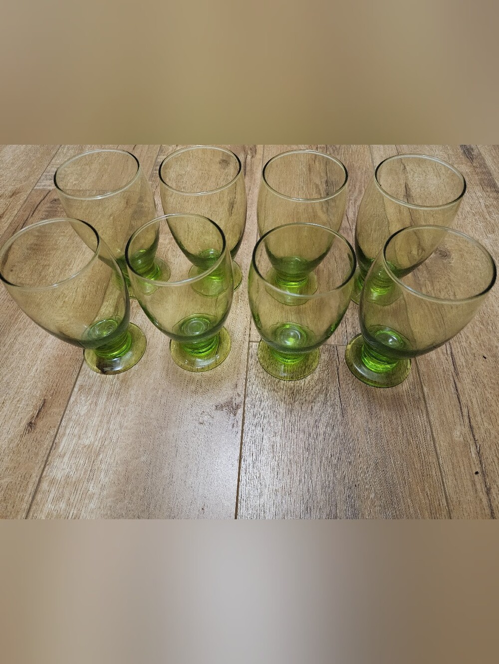 Vintage 80s Cristar Lexington Copa Agua Set 8 Footed Water Goblets Glasses Green